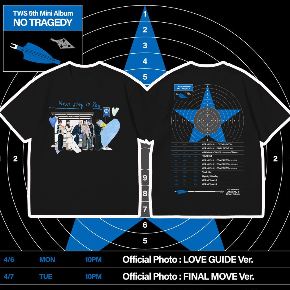 เสื้อแฟนคลับ มินิอัลบั้มชุดที่ 5 ของ TWS NO TRAGEDY TWS เสื้อยืดลายพิมพ์-SHINYU.DOHOON.YOUNGJAE.HANJ