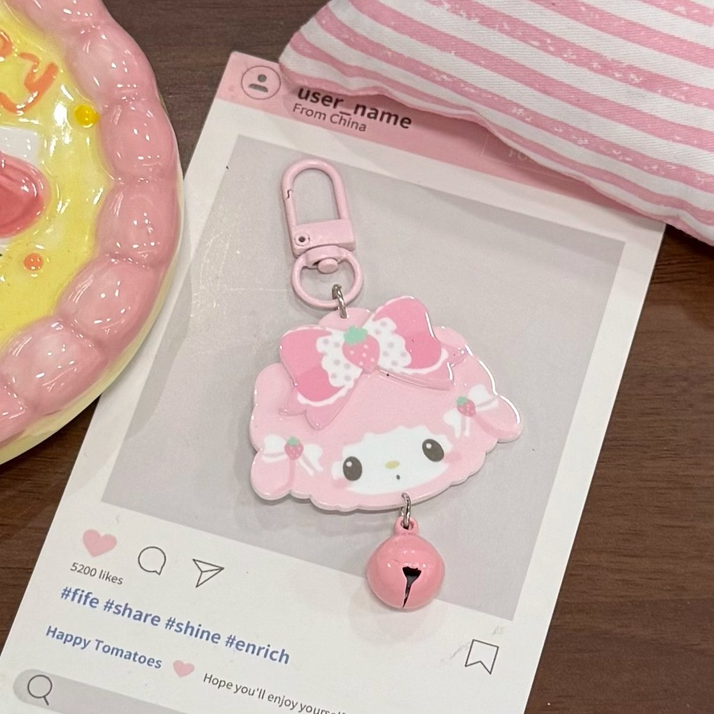 SANRIO น่ารัก ทํานอง พวงกุญแจโบว์สตรอเบอร์รี่น่ารัก ซานริโอ จี้ระฆังสําหรับ ราคา ถูกที่สุด ดีลบีเคเค แกลเลอรีภาพที่ 4
