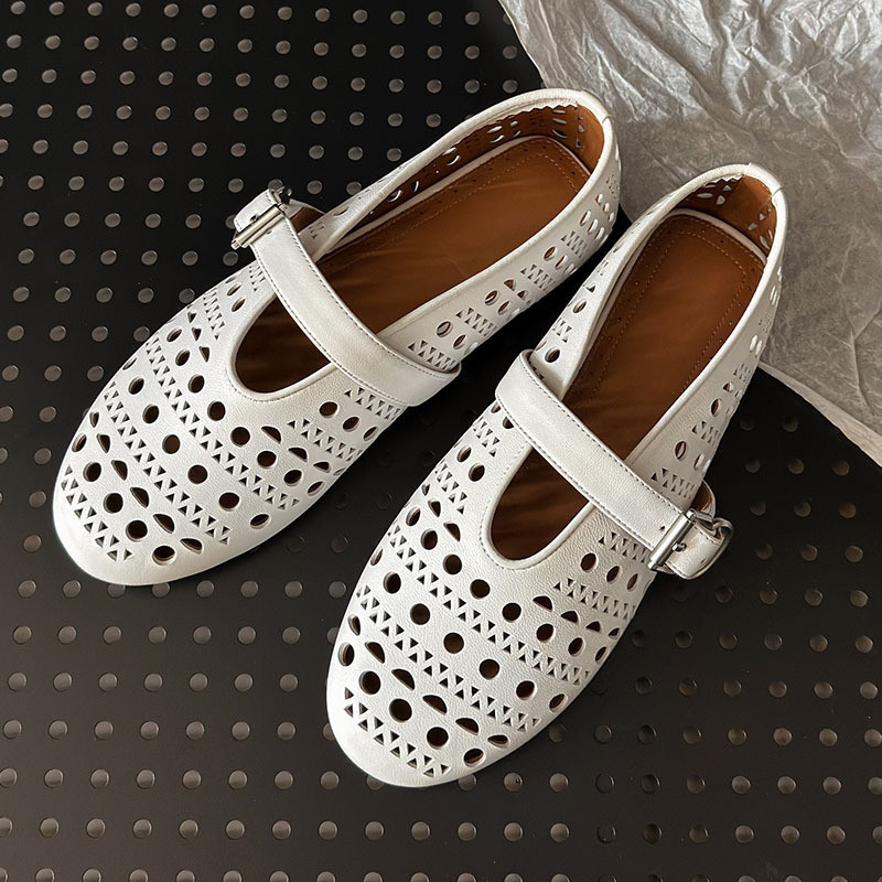 ZMOK Alaia 2025New summer style shallow Mary Jane shoes for women, round-toed genuine leather hollow