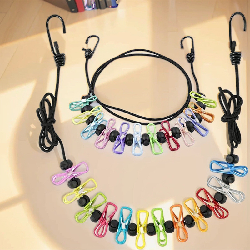 12 คลิป 1.8 ม. สีคลิปกันลื่นกลางแจ้งแบบพกพา Windproof Clothesline เชือกเส้นเล็กมัลติฟังก์ชั่น XV5K