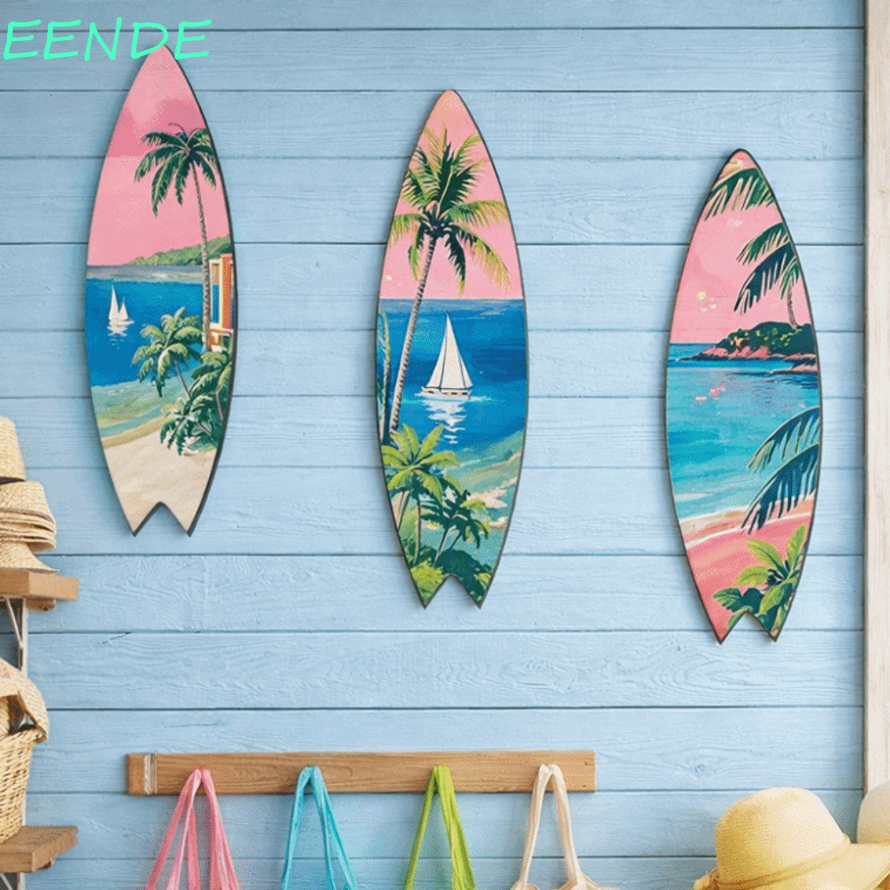 EENDE Beach Surfboard Decor, Handcrafted Summer Beach Themed Surfboard แขวนผนัง, Ocean Themed Retro 