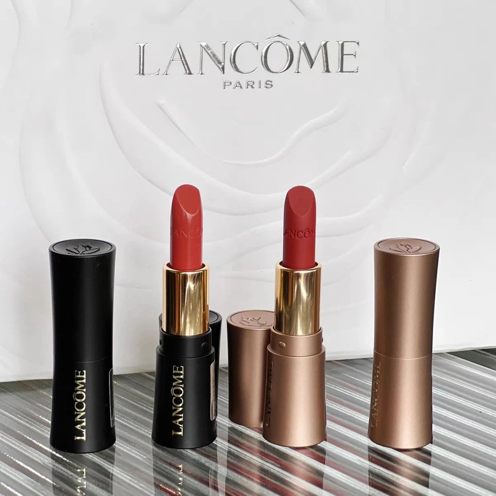 Lancome Small Waist Moisturizing/Matte Lipstick Lipstick 3.4g หลอดสีดํา/ลิปสติกพิงค์โกลด์ (รหัสการจั