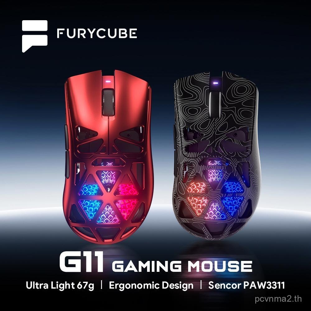FURYCUBE G11 Skeleton เมาส์สําหรับเล่นเกมไร้สายน้ําหนักเบา PAW3311 เมาส์ RGB Glow เมาส์ 2.4G บลูทูธอ