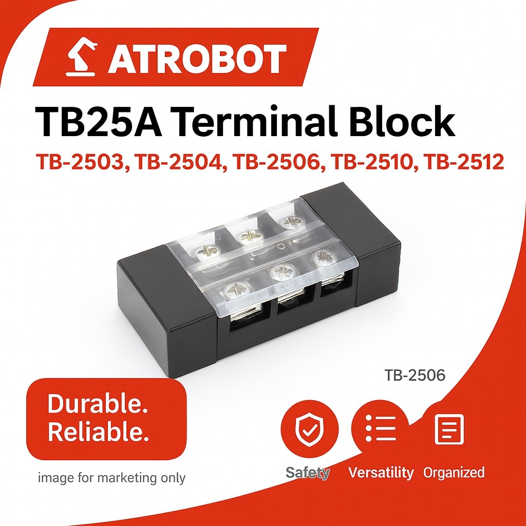 TB25A Terminal Block สกรู 25A 600V ติดราง DIN (3, 4, 5 ช่อง: TB-2503, TB-2504, TB-2505) UL CE RoHS