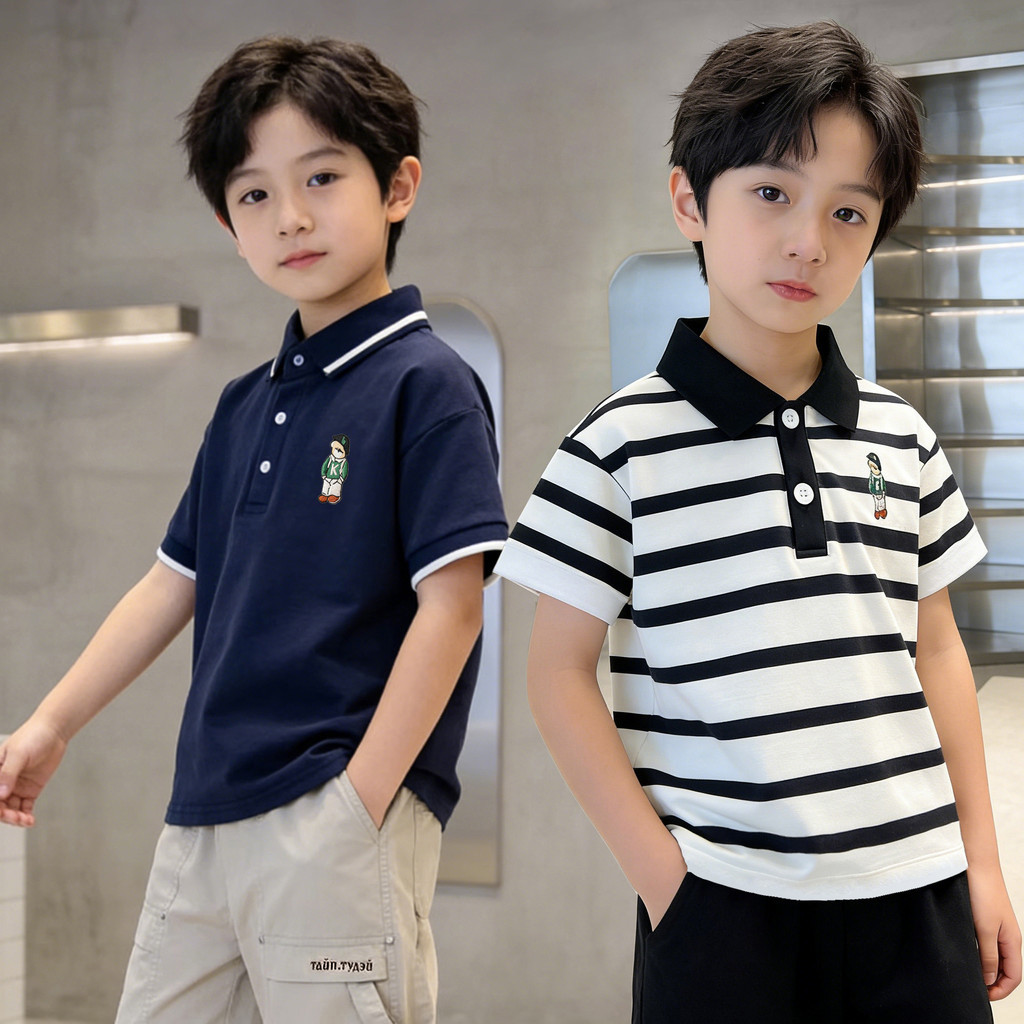 เสื้อโปโลเด็กผู้ชาย5 12ปี ลายปักแฟชั่น แขนสั้น คอปก เสื้อเด็กผู้ชาย เสื้อยืดเด็กผู้ชาย เด็กโต