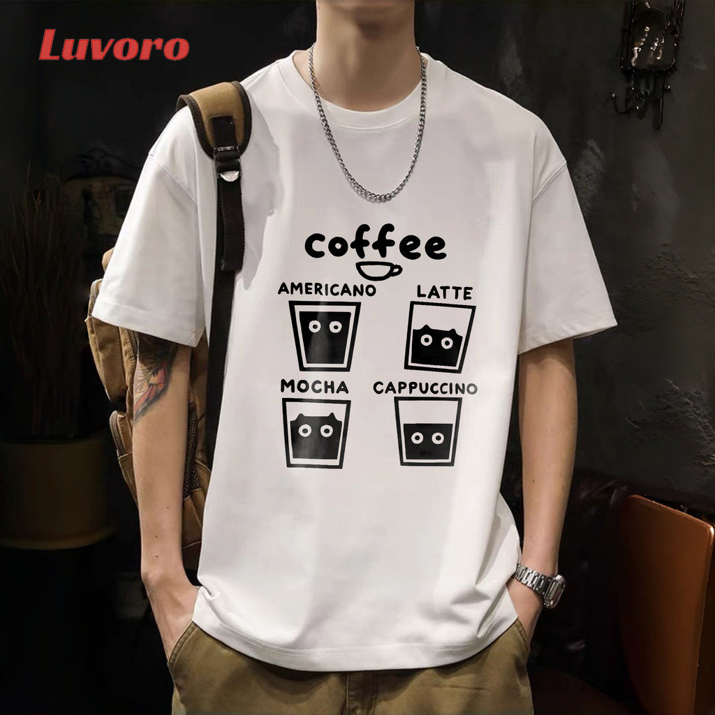 (ผ้าฝ้าย 100%)Luvoro oversize unisex เนื้อผ้านุ่มระบายแขนสั้น  T-shirt สีดำและสีขาว เสื้อยืดทูโทน เสื้อยืดแขนสั้น C1866