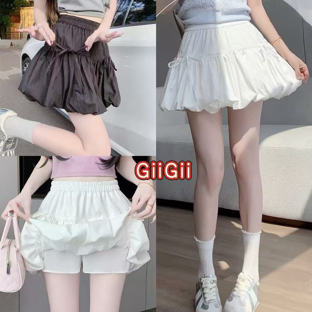 ส่งจากไทยทุกวัน แต่งระบาย มีซับในกางเกง กระโปรงสั้นทรงบอลลูน ดีเทลติดโบว์🎀GiiGii