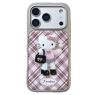 Huiwanju kt ลายสก๊อตแป้งเหมาะสําหรับ iPhone17promax เคสโทรศัพท์มือถือ iphone16pro ใหม่ 13 ผู้หญิง 14pro พร้อมขายึด 15pro เคสโทรศัพท์มือถือป้องกันการตกอีพ็อกซี่