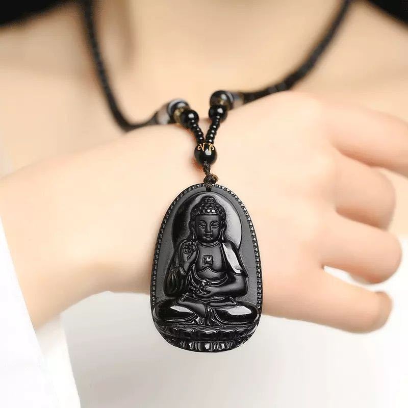 Lotus Buddha Obsidian Amitabha Zodiac จี้สร้อยคอ Zodiac Lotus Buddha Obsidian Amitabha Zodiac จี้ sg