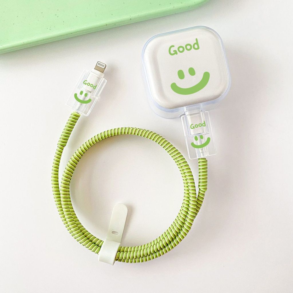 Smile Face Pattern Silicone TPU Charger and Cable Set For iP 40W Cable Protection เข้ากันได้กับ iPho