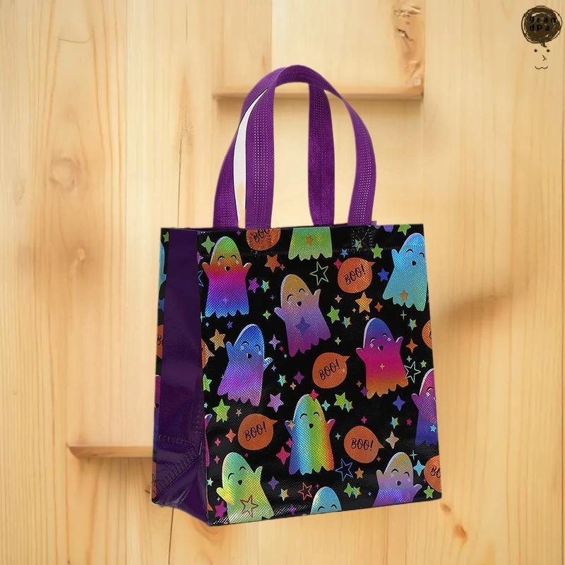 [GR] 1/4 ชิ้นการ์ตูนพิมพ์ฮาโลวีนถุงบรรจุภัณฑ์ขนมสําหรับปาร์ตี้วันหยุดของขวัญถุงช้อปปิ้งมือถือถุงผ้าไ