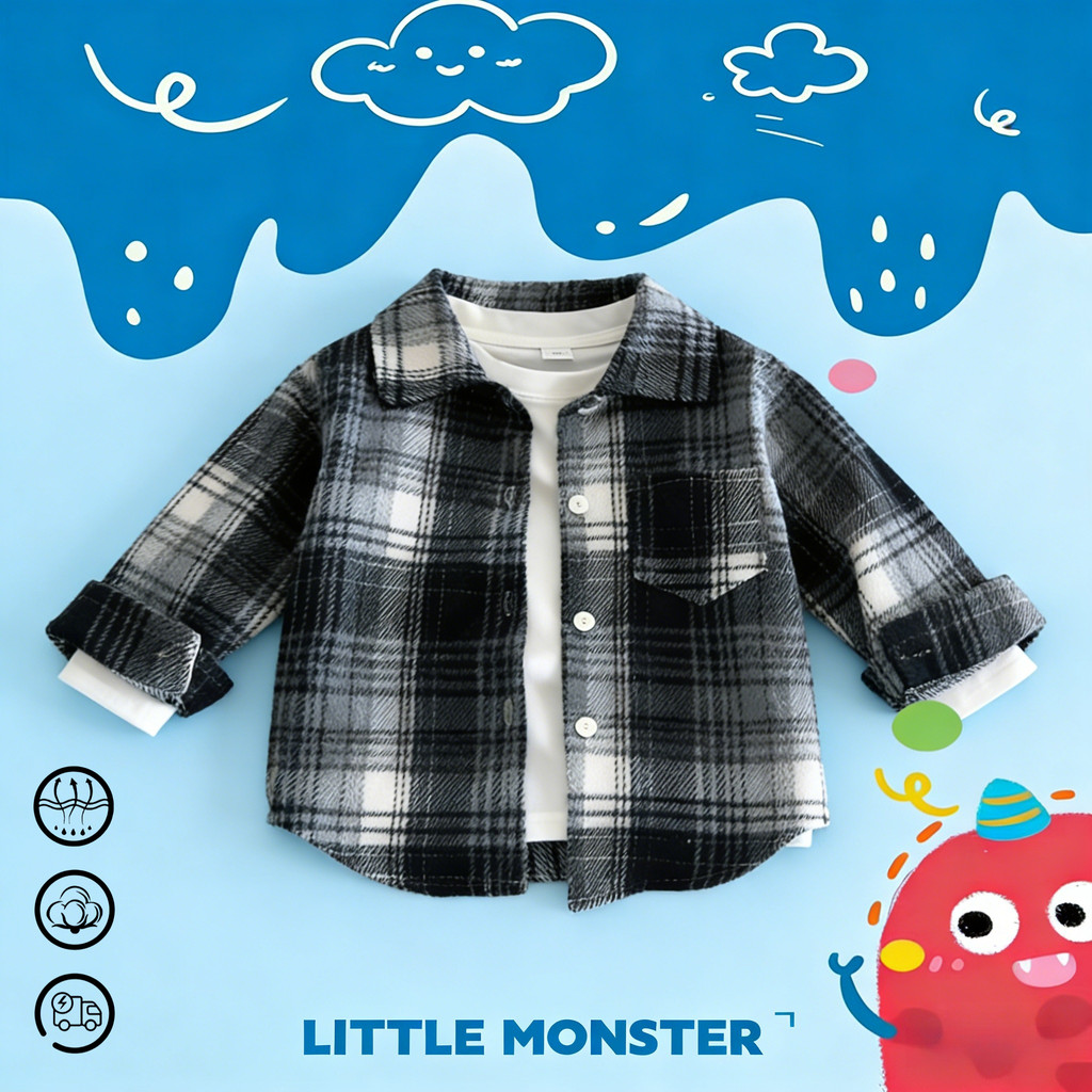 เสื้อเชิ้ตเด็กแขนยาว ลายสก็อต คอปก ใส่สบาย เด็กชายคนใหม่ของการสะกดแบบย้อนยุค LH5114
