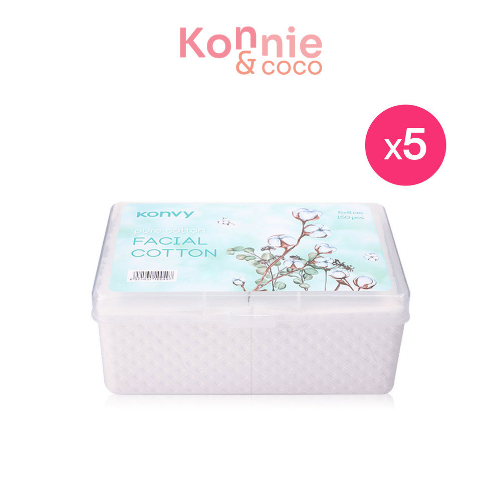 [Buy 4 Get 1] Konvy Facial Cotton 150pcs สำลีแผ่นบาง เพื่อผิวหน้าโดยเฉพาะ.
