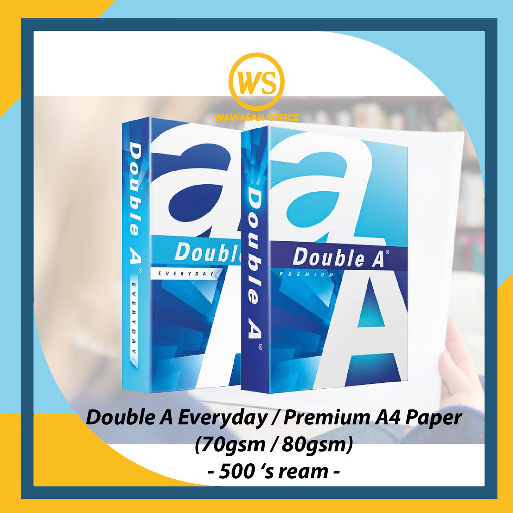 กระดาษ Double A A4 70แกรม / กระดาษ Double A A4 80แกรม / กระดาษ A4 / Kertas A4 (500 แผ่น x 1 Ream)