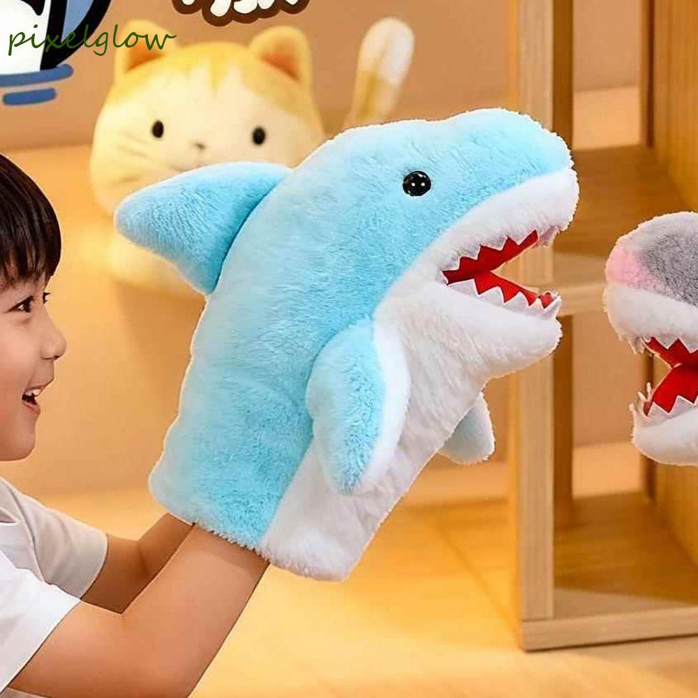 พิกเซลโลว์ หุ่นมือฉลาม,ขนาด20เซนติเมตรน่ารักของเล่นแบบโต้ตอบ,เด็กของขวัญเปิดปากตุ๊กตาฉลามจําลองตุ๊กตาสัตว์ของเล่นของเล่นเด