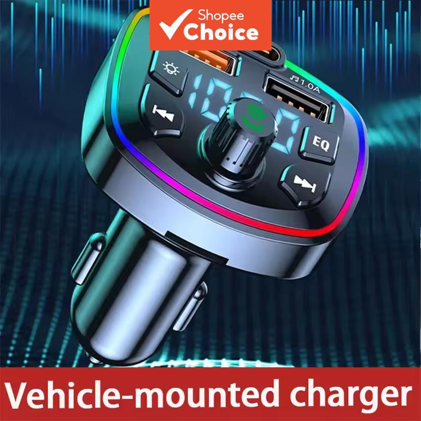 1PCS อะแดปเตอร์ส่งสัญญาณเสียงบลูทูธ 5.0 ไร้สายสําหรับรถยนต์ พร้อมไมโครโฟน เครื่องเล่น MP3 อัตโนมัติ ชาร์จเร็ว USB 2.1A อุปกรณ์เสริมรถยนต์