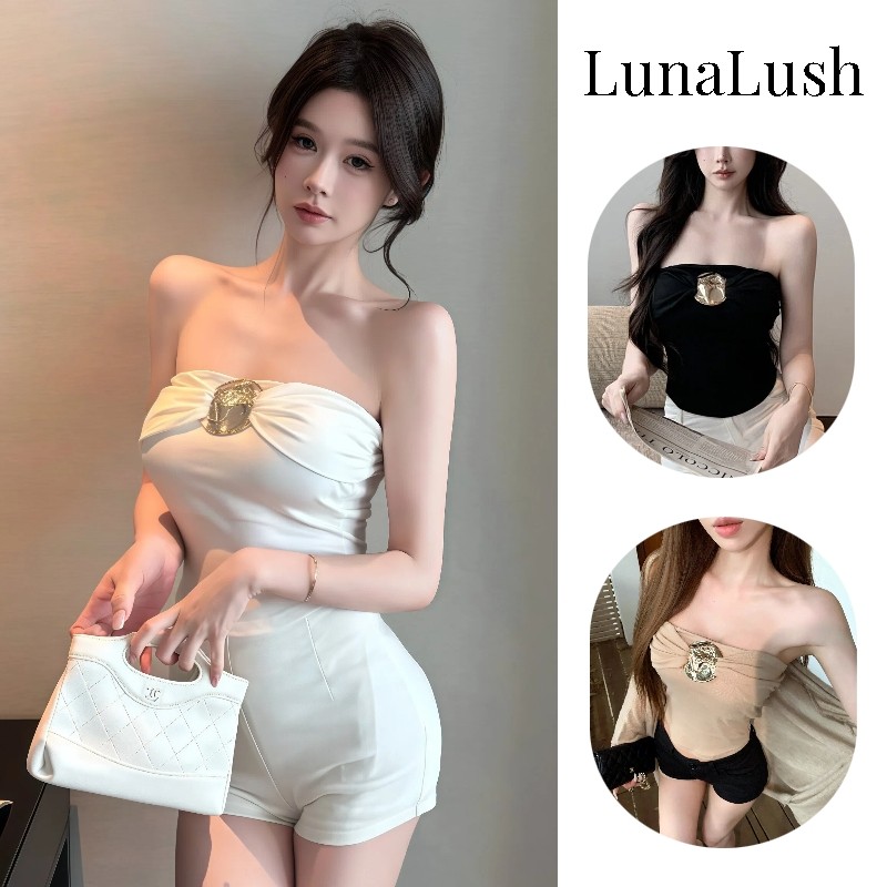 LunaLush เสื้อคุณภาพดี เสื้อผ้าผู้หญิง เสื้อรัดรูป เสริมฟองน้ำ สีพื้นสไตล์มินิมอล ทรงรัดพอดี FY5540-0
