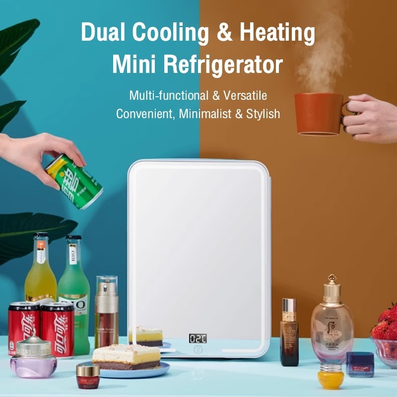 Peti sejuk Mini Fridge Bedroom Refrigerator LED Light Mirror Makeup Fridge Portable Car Refrigerator
