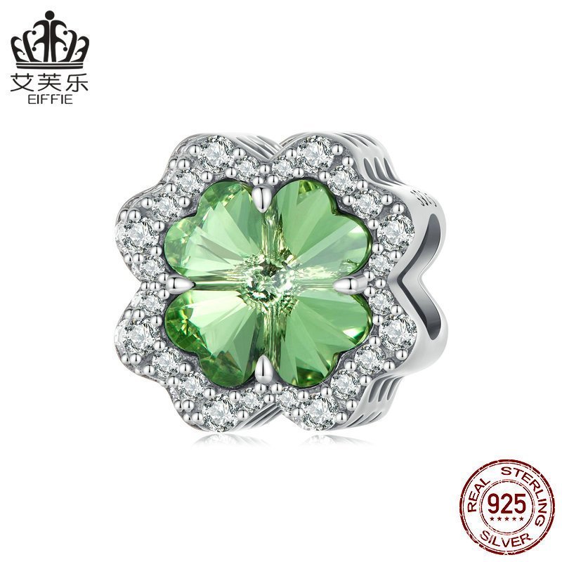 เครื่องประดับเงินสเตอร์ลิง s925 เขียว ใบโคลเวอร์สี่แฉกนำโชค ขายส่ง Aifule VV04