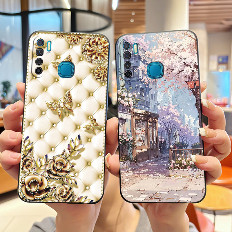เคสโทรศัพท์สําหรับ Infinix S5/S5 lite/X652/Camo 12 Air/CC6 สีดําน่ารักการ์ตูนทาสีปลอกกันชนกันกระแทกก