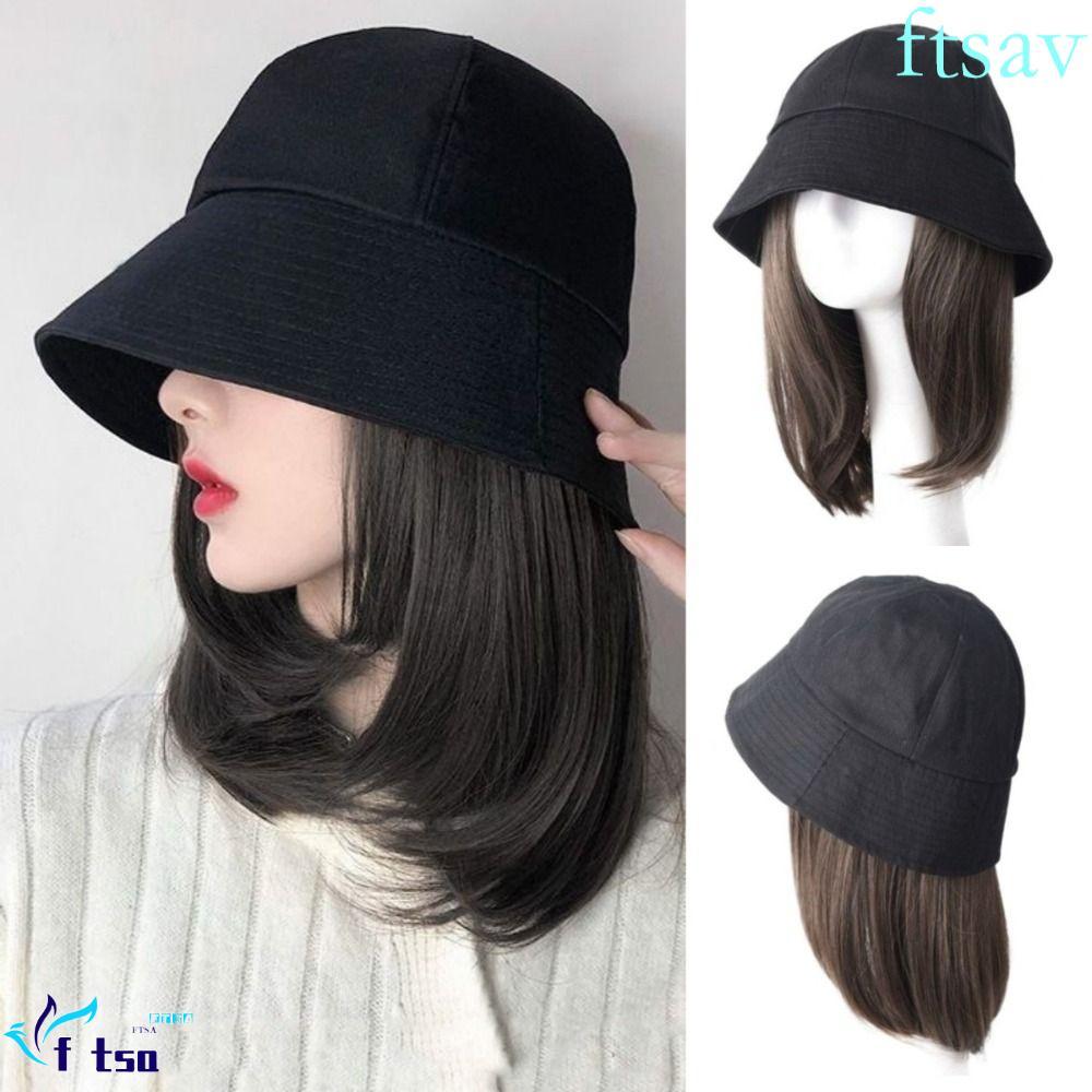 วิกผมสังเคราะห์ทรงสั้นตรง พร้อมหมวกกันแดดนักเล่นHip Hop สบายๆสำหรับฤดูร้อน