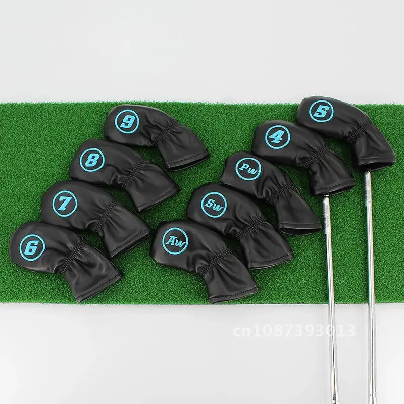 9 Pcs/Set Golf Headcovers For Iron Set Clubs Blue Red Cover Iron Color PU Black Waterproof Protector