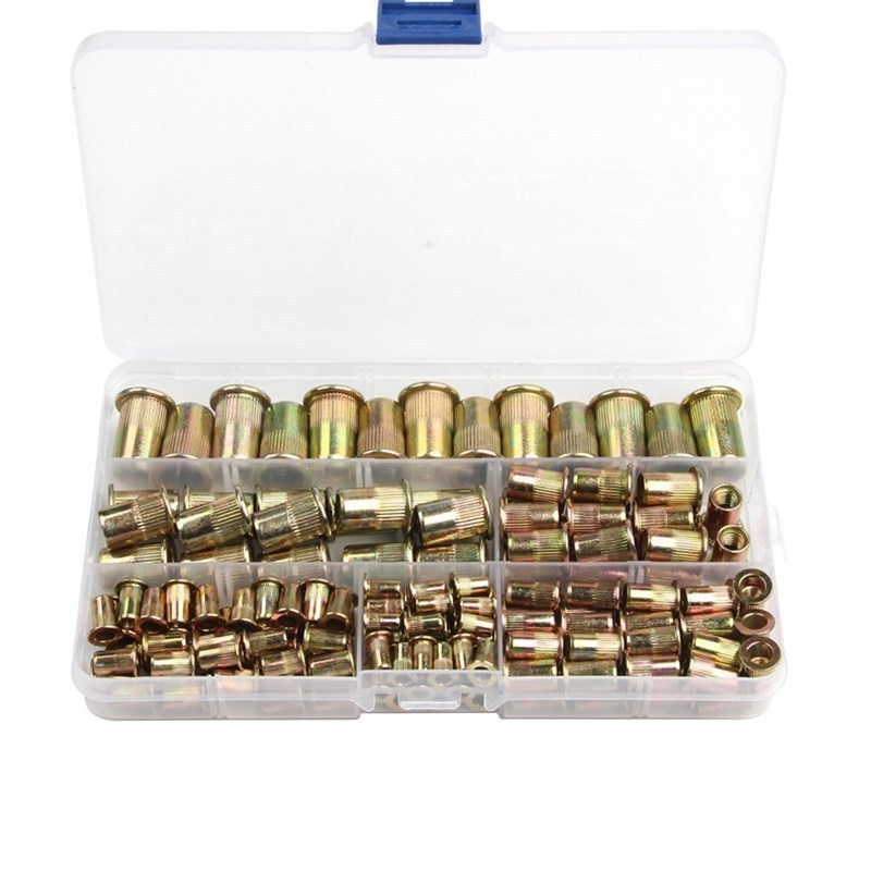 Rivet Nut ชุด 175 ชิ้นกล่องชุบสังกะสีสี Rivets m3/4/5/6/8/10 แบนหัวคอลัมน์ดึง Nut Nut 12W24