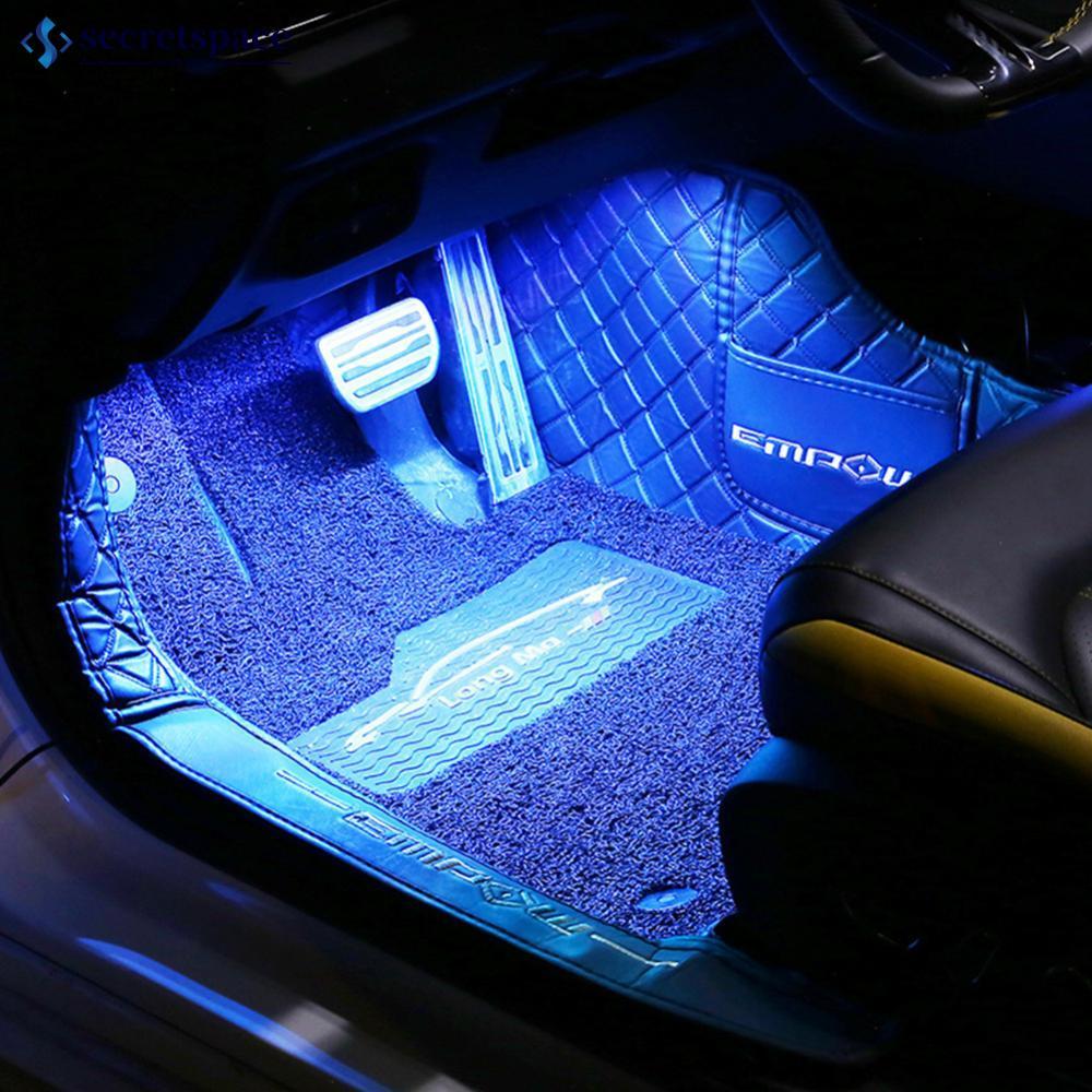 SECRETSPACE 4 ชิ้น/เซ็ต 12V 5V USB LED ภายในรถบรรยากาศ Backlight Ambient อารมณ์เท้าตกแต่ง APP รีโมทค