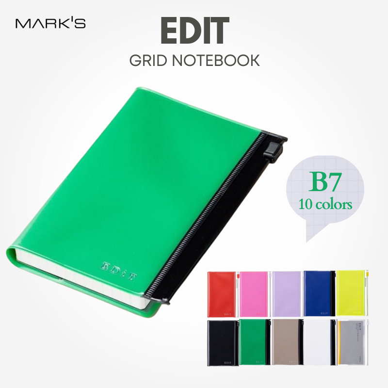 MARK’S EDiT Small Grid Notebook - B7 Variant with PVC Cover, Japan Diary/ Journal Stationery
