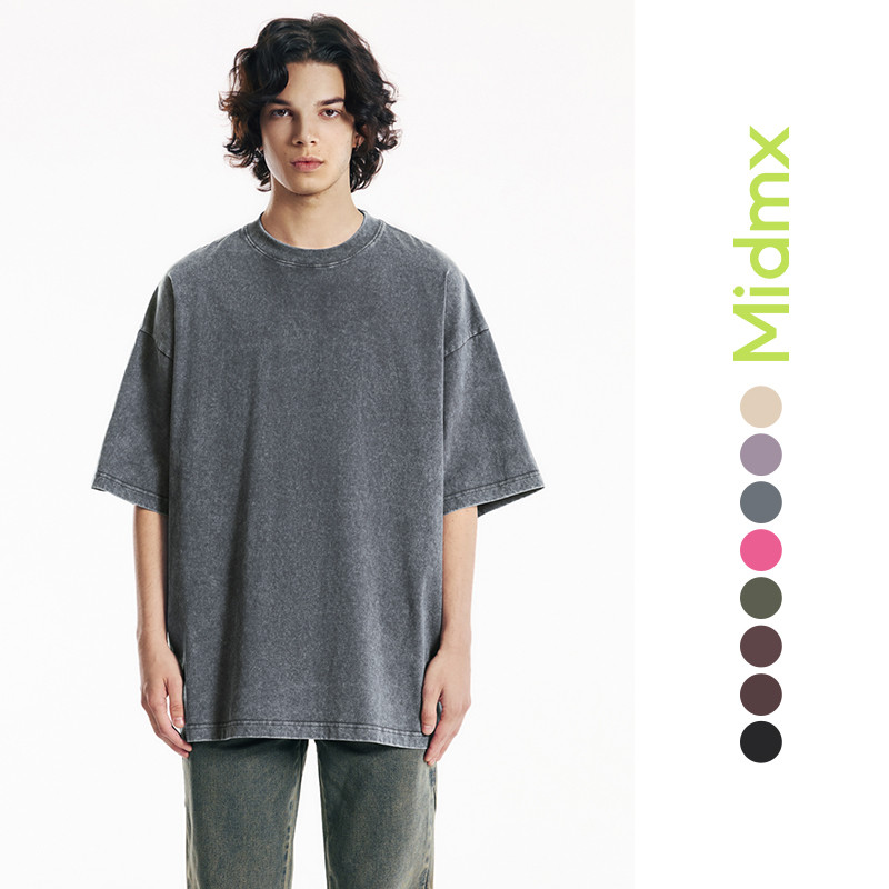 (จัดส่งตลอด 24 ชั่วโมง）Midmx เสื้อยืดฟอก ผ้าคอตตอน ผ้าฝ้าย100%  เสื้อยืดคอกลมสีพื้น  ดีไซน์คลาสสิค