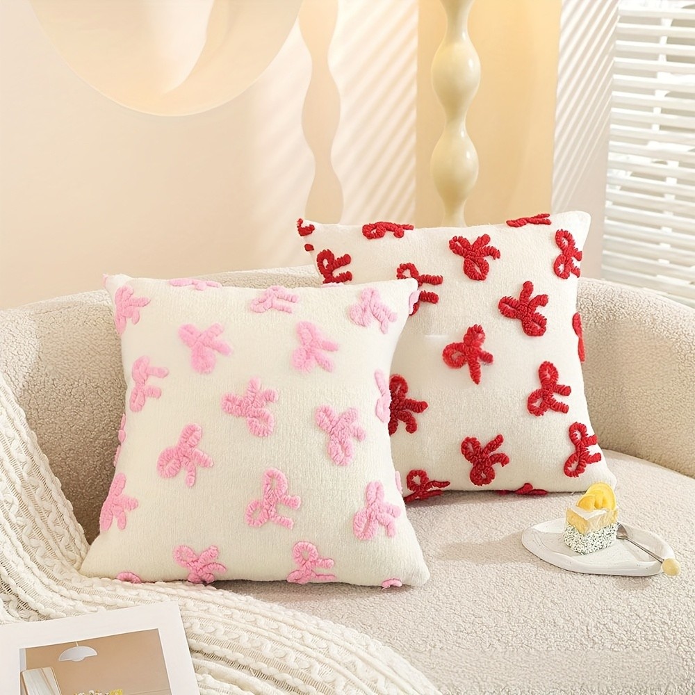 BUYNOW 1PC Pink Red Bow Patterned Throw Pillowcase Cute girl's Bedroom Living Room Sofa Cover Home B