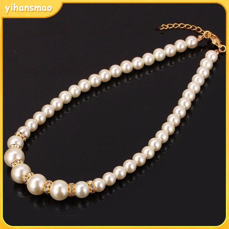 [yihansmao] 3in1 ชุดสร้อยคอมุกจําลองหรูหราต่างหูสร้อยข้อมือสร้อยคอยาวผู้หญิงเจ้าสาวเครื่องประดับงานแ