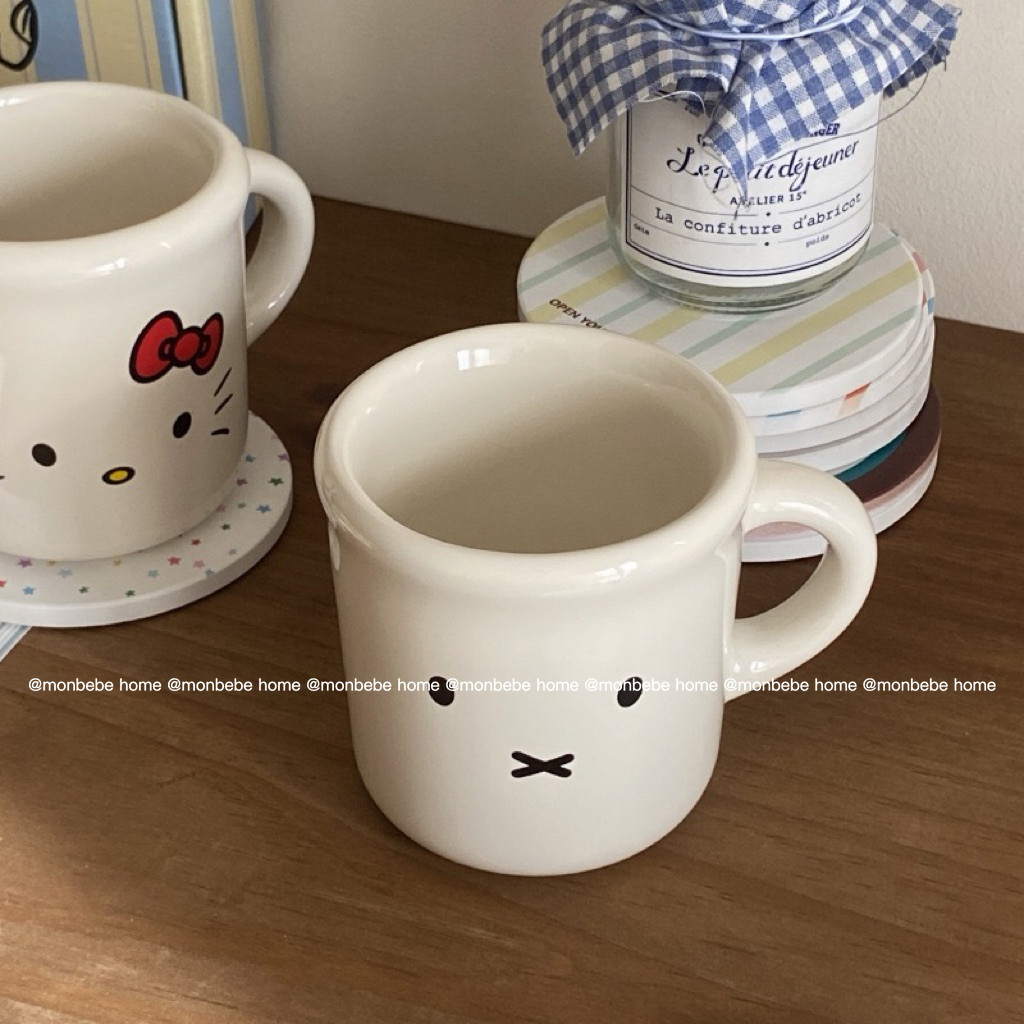 แก้วมัค แก้ว แก้วกาแฟ มีที่จับ รูปmiffy🐰&kitty 350ml สำหรับร้านกาแฟ พร้อมส่ง - รูปที่ 7