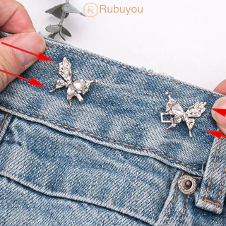 Rubuyou คลิปกระดุมโลหะ รูปผีเสื้อ ถอดออกได้ สําหรับกางเกงยีนส์กระโปรง DIY ตะขอกางเกง สำหรับผู้หญิง-COD💕