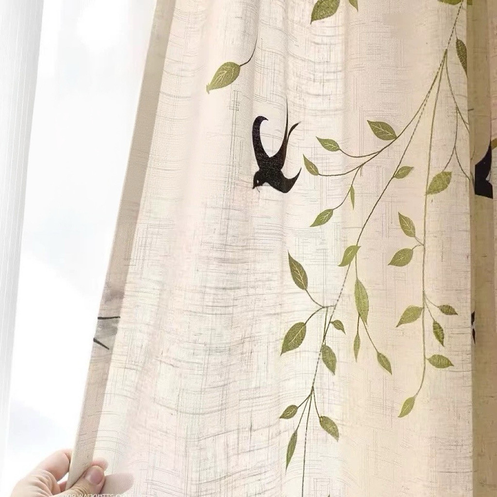 Swallow Jacquard Linen Sheer Curtain | Vintage Embroidered Semi-Sheer Privacy Voile Living Room