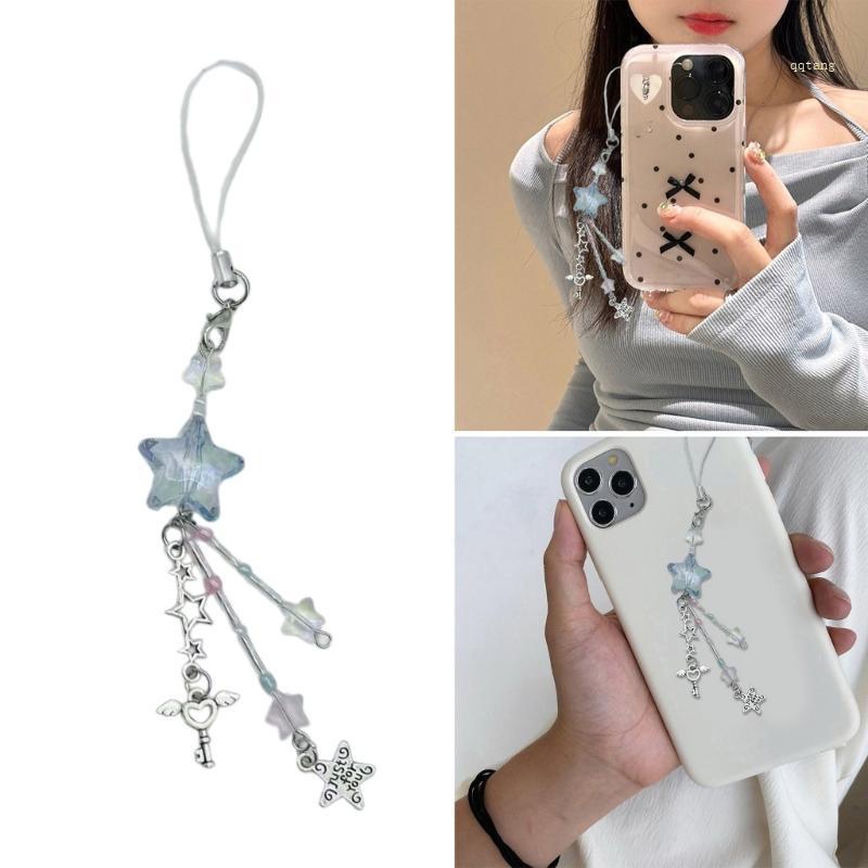 QQ* Sweet Cool Star Bead Hangings Pendant Phone Strap Fashion Bag Decorative