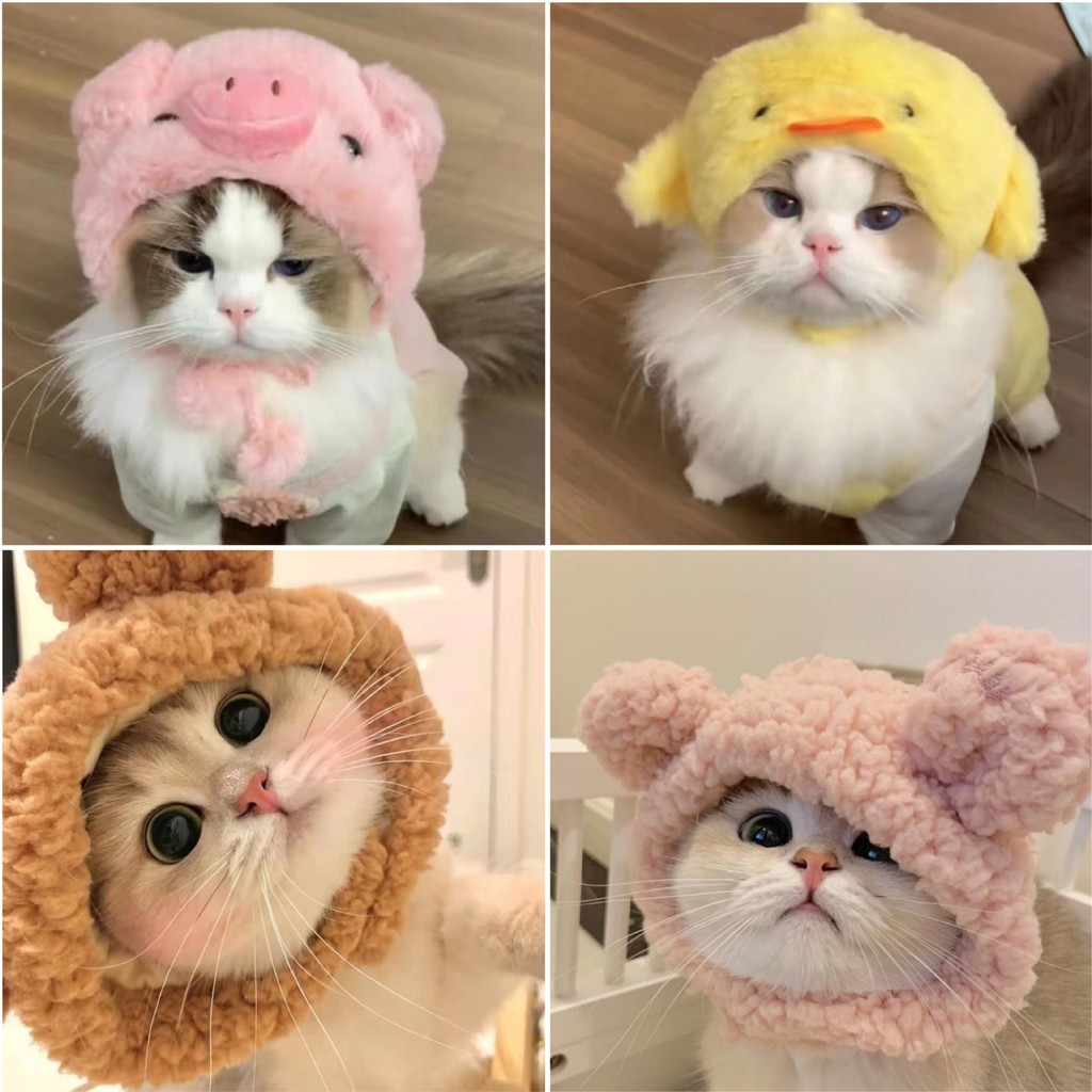 คลังสินค้าพร้อม จัดส่งด่วน Piglet Mi Cat Hat Pet Headgear หมวกตุ๊กตาลูกแมวน่ารักตกแต่งสุนัขหมวกรูปถ่