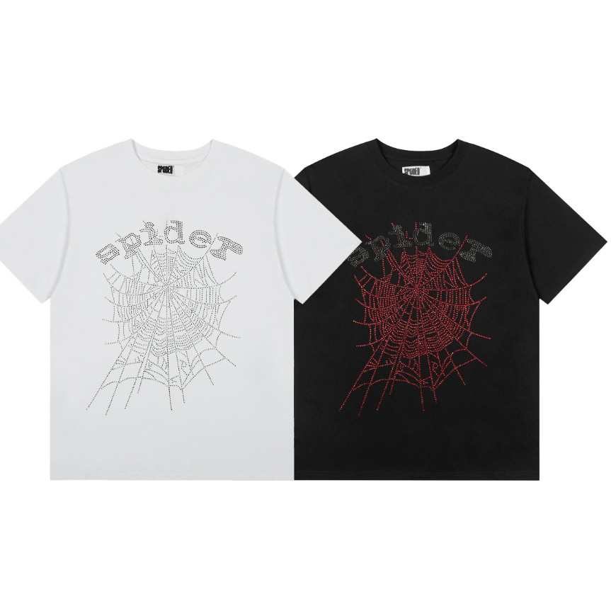 แฟชั่น sp5der spider web พิมพ์เสื้อยืดแขนสั้นผ้าฝ้ายแท้