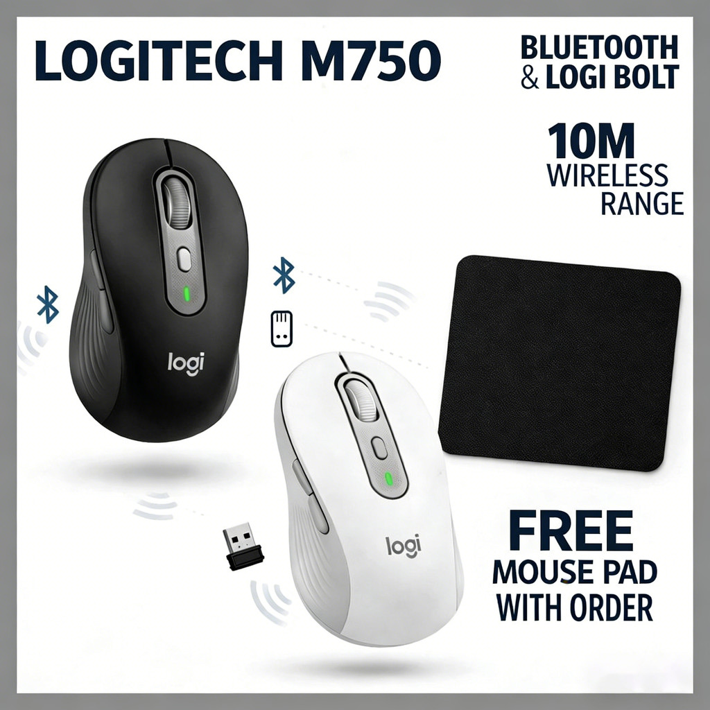 มาส์ไร้สาย Logitech M750 Signature - สีดํา/ขาว | SMART WHEEL (Hyper-Fast & Precise)