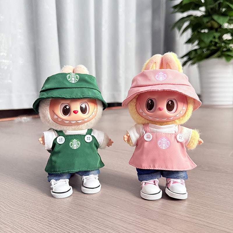 [เสื้อผ้าเด็ก ขายดี] พวงกุญแจ Labubu รุ่นที่รองรับ จี้สีชมพูเขียว ชุดกาแฟ
