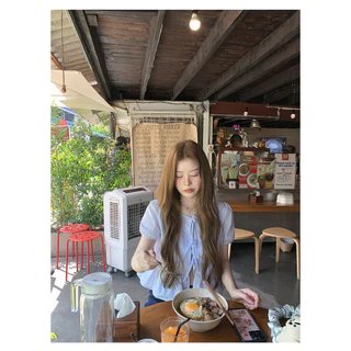 Dahong 💖w715 เสื้อเชิ้ตแขนสั้นผู้หญิง เสื้อครอปสั้น babydoll แขนพองและผูกโบว์ แฟชั่นเกาหลี