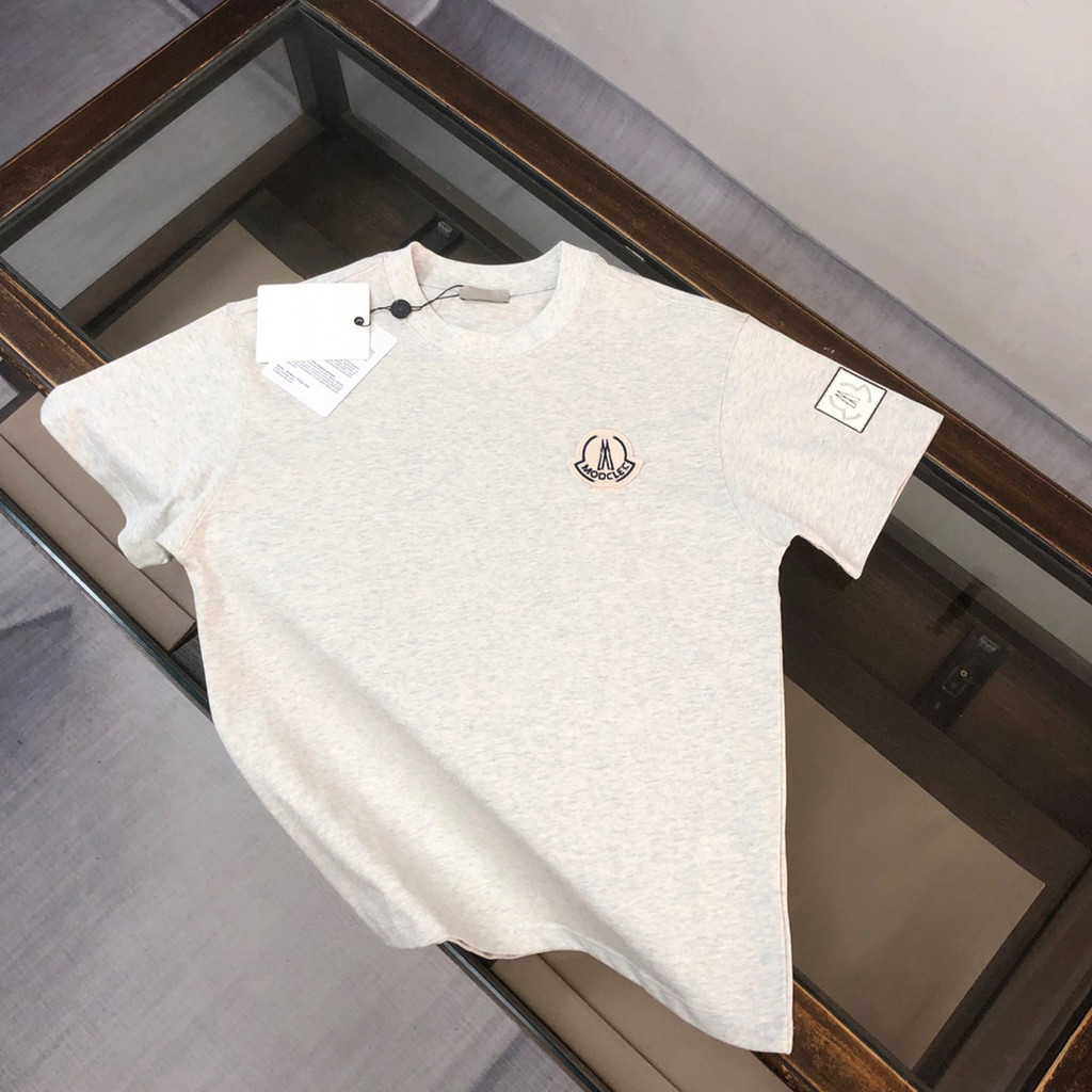 LK0I Monc*** New Summer Short-Sleeve Shirt T Men's pure cotton casual embroidered round-neck heavywe