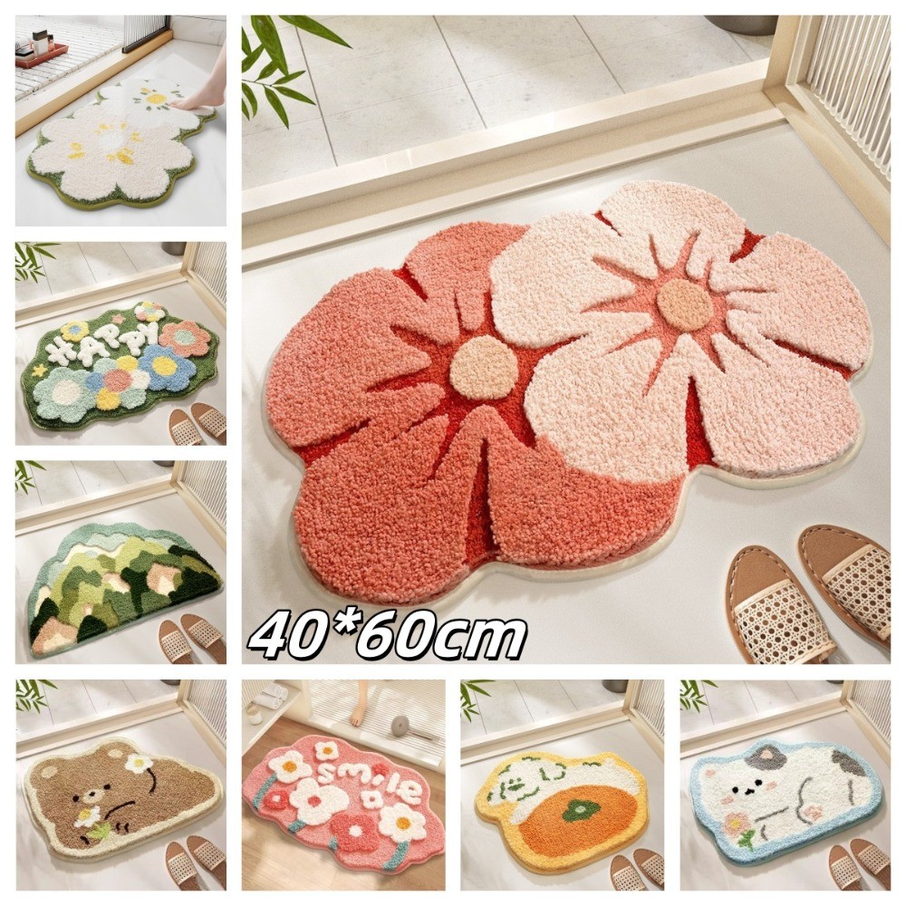 เสื่ออาบน้ําดอกไม้น่ารัก – พรมไมโครไฟเบอร์กันลื่น, พรมปูพื้นแห้งเร็วและซักเครื่องได้สําหรับห้องน้ํา, ห้องนอน, ห้องครัว, อ่างหรืออาบน
