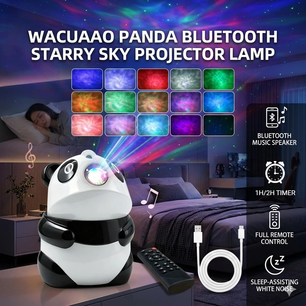 WACUAAO Panda Star Projector Galaxy Light - Nebula Night Light พร้อมลําโพงบลูทูธ & Noise, Timer & Re