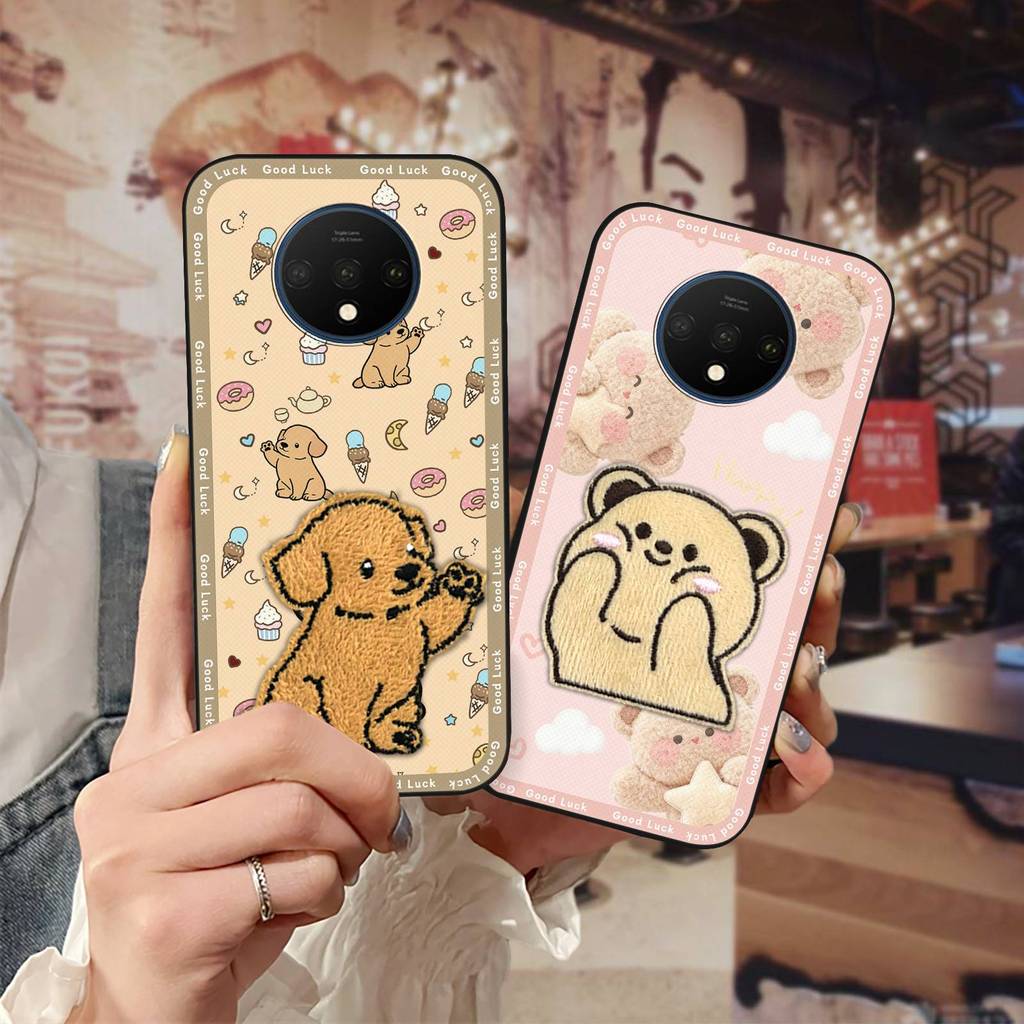 ผ้าPatchการ์ตูนเคสโทรศัพท์สําหรับOne Plus 7T/1 + 7T Full wrap Anti-ฝุ่นปกหลังตุ๊กตาน่ารักกันน้ําป้อง