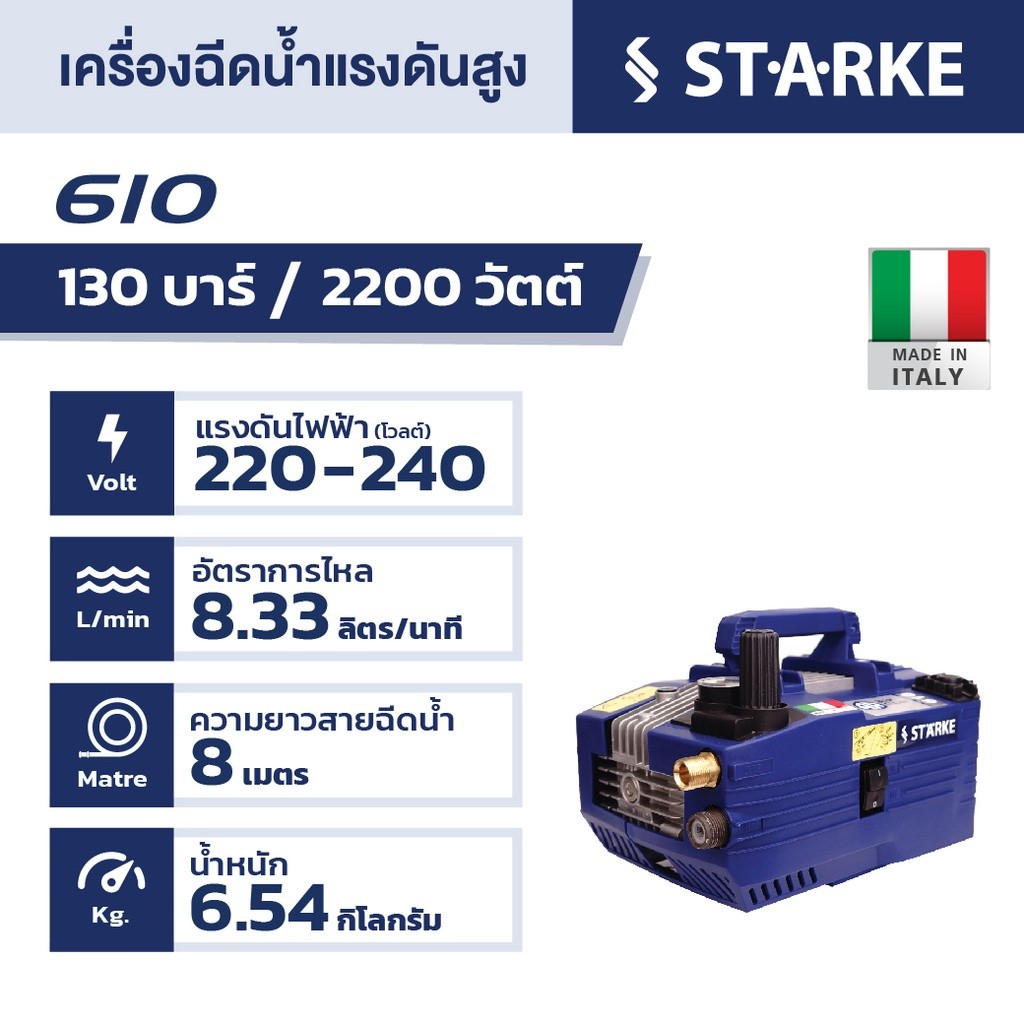 🔥ถูกสุด🔥 STARKE เครื่องฉีดน้ำแรงดันสูง 130 บาร์ รุ่น SK-610 เฉพาะเครื่อง 220V.