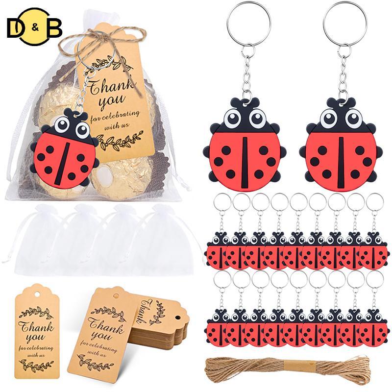 [DB] 20 ชุด Ladybug Party Favors รวม 20 พวงกุญแจ,20 ขอบคุณแท็กและ 20 Goodie กระเป๋าสําหรับ Ladybug L