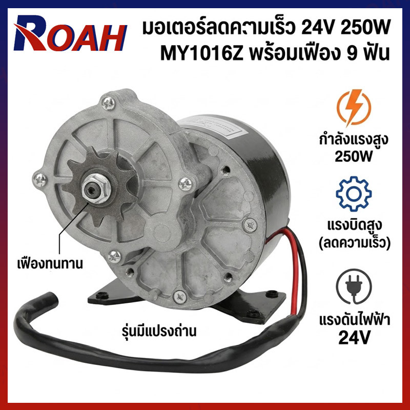 จัดส่งทันที มอเตอร์เกียร์ มอเตอร์ทดเกียร์ 12V 250W มอเตอร์กระแสตรงแบบแปรง 9 ฟัน รับประกันฟรี 9 Gear Reduction Motor