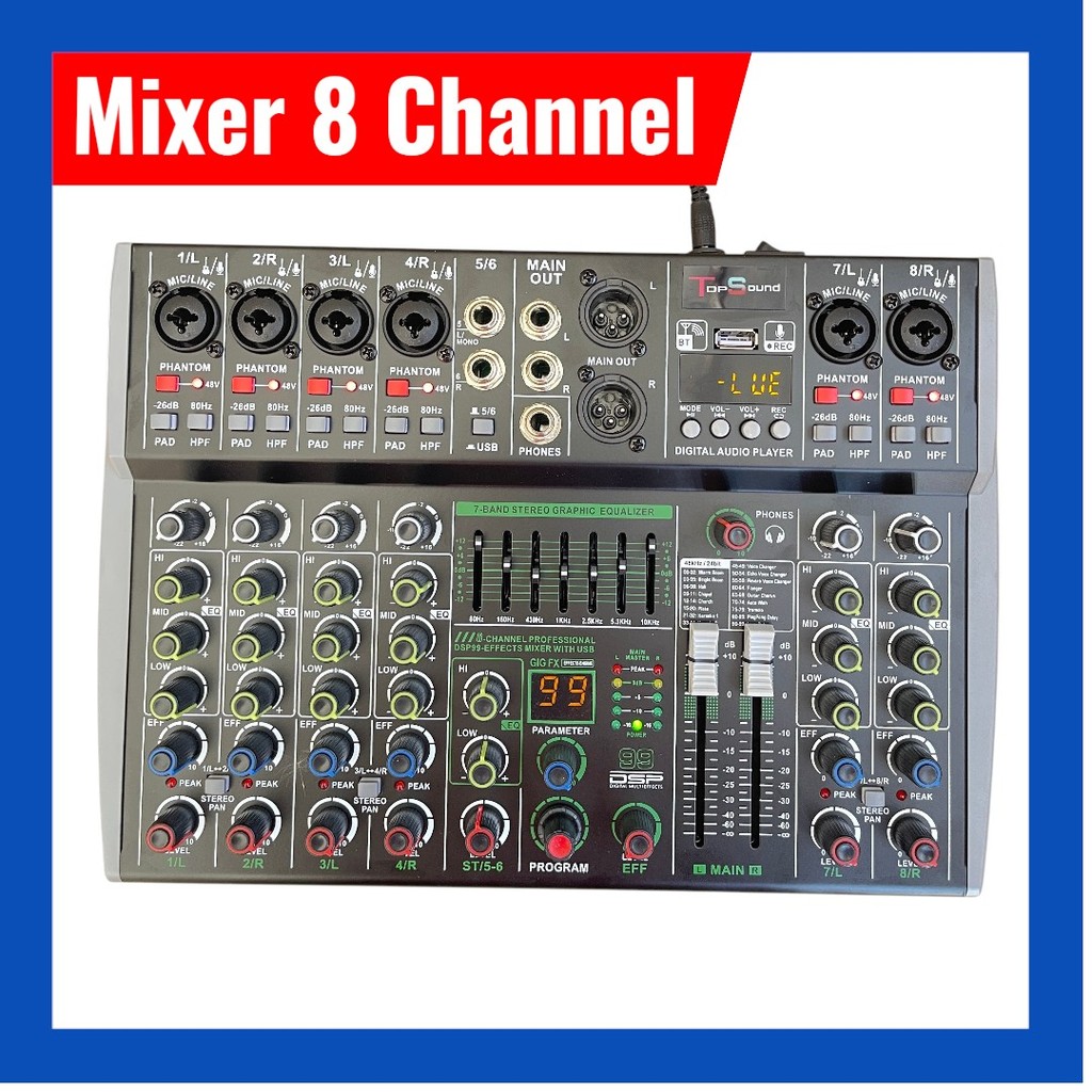 มิกเซอร์ 8 ช่อง | Mixer 8 Channel | เครื่องผสมเสียงมิกเซอร์อนาล็อก ใช้กับ Power Amplifier / เครื่องข