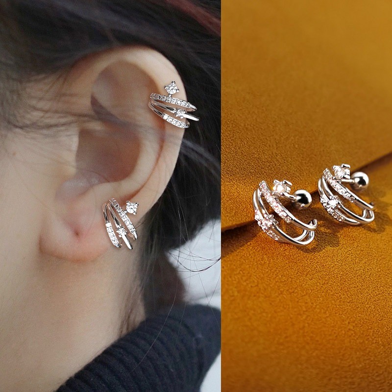 ต่างหูเกลียวสกรูสไตล์มินิมอลด้วยคริสตัล Bling Zircon สำหรับคุณผู้หญิง